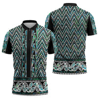 New Zealand Maori Niho Taniwha Zipper Polo Shirt Papua Shell - Mangopare Puhoro Pattern