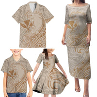 Hawaii Monk Seal and Map Family Matching Puletasi and Hawaiian Shirt Polynesian Kanaka Maoli Beige Vibe