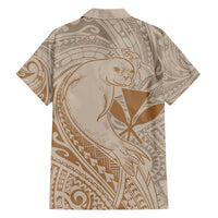 Hawaii Monk Seal and Map Family Matching Short Sleeve Bodycon Dress and Hawaiian Shirt Polynesian Kanaka Maoli Beige Vibe