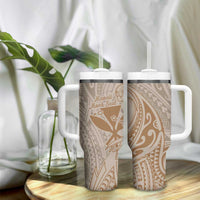 Hawaii Monk Seal and Map Tumbler With Handle Polynesian Kanaka Maoli Beige Vibe