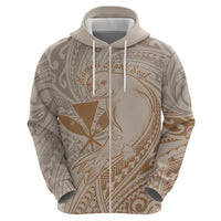 Hawaii Monk Seal and Map Zip Hoodie Polynesian Kanaka Maoli Beige Vibe