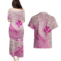 Hawaii Monk Seal and Map Couples Matching Puletasi and Hawaiian Shirt Polynesian Kanaka Maoli Pink Vibe