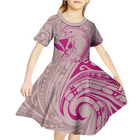 Hawaii Monk Seal and Map Kid Short Sleeve Dress Polynesian Kanaka Maoli Pink Vibe
