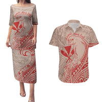 Hawaii Monk Seal and Map Couples Matching Puletasi and Hawaiian Shirt Polynesian Kanaka Maoli Red Vibe