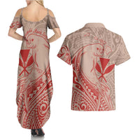 Hawaii Monk Seal and Map Couples Matching Summer Maxi Dress and Hawaiian Shirt Polynesian Kanaka Maoli Red Vibe