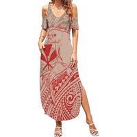 Hawaii Monk Seal and Map Family Matching Summer Maxi Dress and Hawaiian Shirt Polynesian Kanaka Maoli Red Vibe