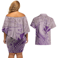 Hawaii Monk Seal and Map Couples Matching Off Shoulder Short Dress and Hawaiian Shirt Polynesian Kanaka Maoli Violet Vibe