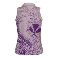 Hawaii Monk Seal and Map Women Sleeveless Polo Shirt Polynesian Kanaka Maoli Violet Vibe