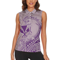 Hawaii Monk Seal and Map Women Sleeveless Polo Shirt Polynesian Kanaka Maoli Violet Vibe