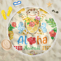 Kawaii Turtle Beach Blanket Aloha Hibiscus Flowers