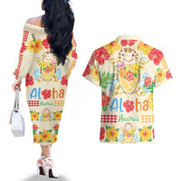 Kawaii Turtle Couples Matching Off The Shoulder Long Sleeve Dress and Hawaiian Shirt Aloha Hibiscus Flowers