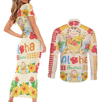 Kawaii Turtle Couples Matching Short Sleeve Bodycon Dress and Long Sleeve Button Shirt Aloha Hibiscus Flowers