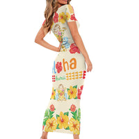 Kawaii Turtle Family Matching Short Sleeve Bodycon Dress and Hawaiian Shirt Aloha Hibiscus Flowers