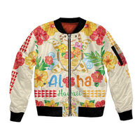 Kawaii Turtle Sleeve Zip Bomber Jacket Aloha Hibiscus Flowers
