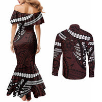 Polynesian Girl Tribal Tattoo Couples Matching Mermaid Dress and Long Sleeve Button Shirt Oxbood Vibe