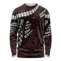 Polynesian Girl Tribal Tattoo Long Sleeve Shirt Oxbood Vibe LT9 Unisex Oxblood - Polynesian Pride