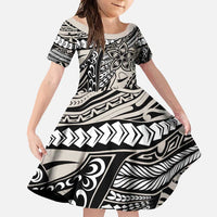 Polynesian Girl Tribal Tattoo Family Matching Mermaid Dress and Hawaiian Shirt Beige Vibe LT9 Daughter's Dress Beige - Polynesian Pride