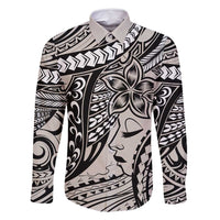 Polynesian Girl Tribal Tattoo Family Matching Summer Maxi Dress and Hawaiian Shirt Beige Vibe LT9 Dad's Shirt - Long Sleeve Beige - Polynesian Pride