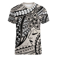 Polynesian Girl Tribal Tattoo Women V-Neck T-Shirt Beige Vibe