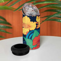 Polynesian Hibiscus Flower Waves Pattern 4 in 1 Can Cooler Tumbler