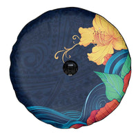 Polynesian Hibiscus Flower Waves Pattern Spare Tire Cover
