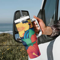 Polynesian Hibiscus Flower Waves Pattern Tumbler With Handle