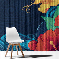 Polynesian Hibiscus Flower Waves Pattern Window Curtain