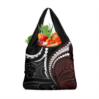 Polynesian Oxblood Line Art Tribal Tattoo Grocery Bag