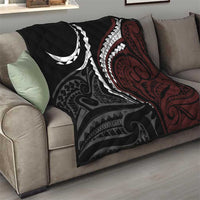 Polynesian Oxblood Line Art Tribal Tattoo Quilt