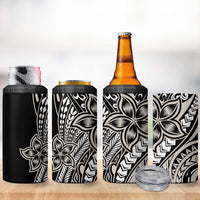 Polynesian Plumeria Floral Tattoo Pattern 4 in 1 Can Cooler Tumbler Beige Style