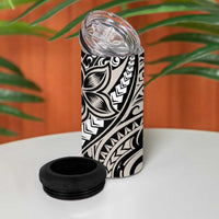 Polynesian Plumeria Floral Tattoo Pattern 4 in 1 Can Cooler Tumbler Beige Style