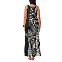 Polynesian Plumeria Floral Tattoo Pattern Family Matching Tank Maxi Dress and Hawaiian Shirt Beige Style