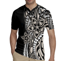 Polynesian Plumeria Floral Tattoo Pattern Rugby Jersey Beige Style