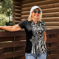 Polynesian Plumeria Floral Tattoo Pattern Women Polo Shirt Beige Style