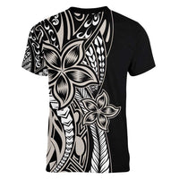 Polynesian Plumeria Floral Tattoo Pattern Women V-Neck T-Shirt Beige Style