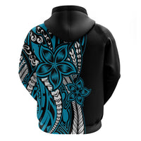 Polynesian Plumeria Floral Tattoo Pattern Hoodie Bllue Style