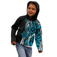 Polynesian Plumeria Floral Tattoo Pattern Kid Hoodie Bllue Style