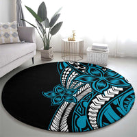Polynesian Plumeria Floral Tattoo Pattern Round Carpet Blue Style LT9 - Polynesian Pride