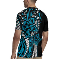 Polynesian Plumeria Floral Tattoo Pattern Rugby Jersey Bllue Style