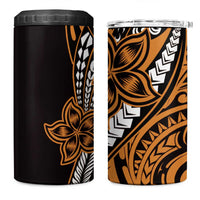 Polynesian Plumeria Floral Tattoo Pattern 4 in 1 Can Cooler Tumbler Gold Style