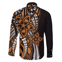 Polynesian Plumeria Floral Tattoo Pattern Family Matching Off The Shoulder Long Sleeve Dress and Hawaiian Shirt Gold Style