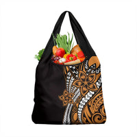 Polynesian Plumeria Floral Tattoo Pattern Grocery Bag Gold Style