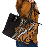 Polynesian Plumeria Floral Tattoo Pattern Leather Tote Bag Gold Style