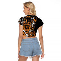 Polynesian Plumeria Floral Tattoo Pattern Raglan Cropped T Shirt Gold Style