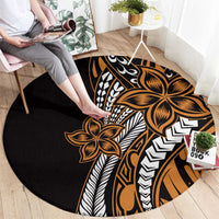 Polynesian Plumeria Floral Tattoo Pattern Round Carpet Gold Style LT9 - Polynesian Pride
