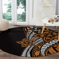 Polynesian Plumeria Floral Tattoo Pattern Round Carpet Gold Style LT9 - Polynesian Pride