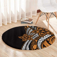 Polynesian Plumeria Floral Tattoo Pattern Round Carpet Gold Style LT9 - Polynesian Pride