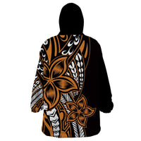 Polynesian Plumeria Floral Tattoo Pattern Wearable Blanket Hoodie Gold Style
