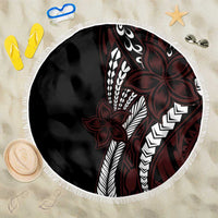 Polynesian Plumeria Floral Tattoo Pattern Beach Blanket Oxblood Style