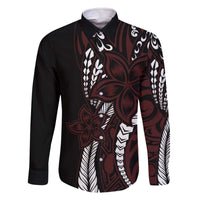Polynesian Plumeria Floral Tattoo Pattern Family Matching Off Shoulder Short Dress and Hawaiian Shirt Oxblood Style